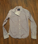 American Eagle Purple pinstripe Button up long sleeve shirt, good condtion Women's 6