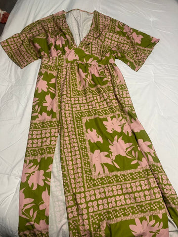 SHEIN Green and pink long dress with slits Women's - L