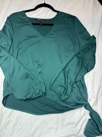 BCBG Hunter Green satin shirt long sleeve EUC Women's - S