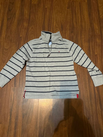 Tommy Hilfiger Grey and navy stripe, 1 quarter zip up pullover 6T/6X