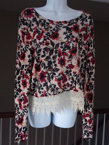 H&M Floral long sleeve top with lace trim Women's - M