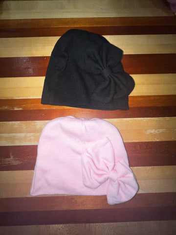 3-6months 1 pink w/bow 1 black w/bow Hat
