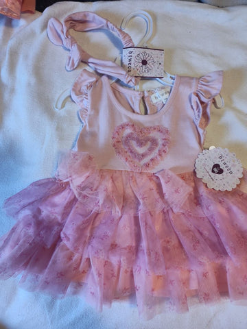 Btween Pink dress with bloomers and bow- New 6-12 Months