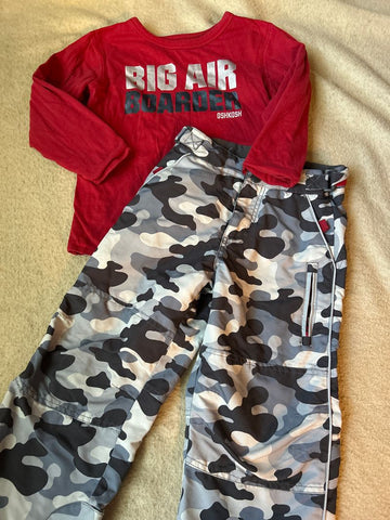 Oshkosh Reversible shirt and back camo fleece lined pant 6T/6X