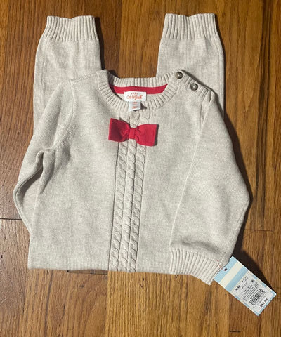 Cat and Jack Knit Oatmeal Onsie with Red Bow NWT 12 Months