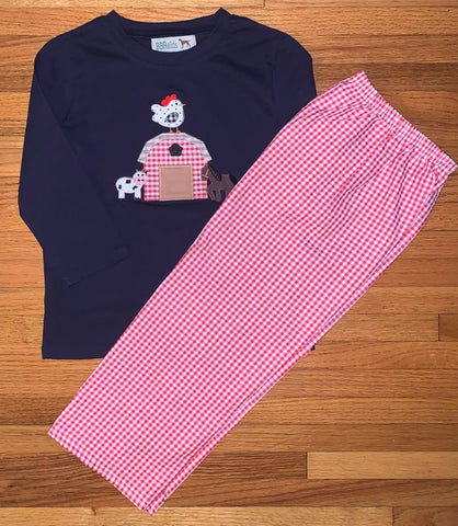 BB Reids NEW Navy and red gingham farm appliqué set 6T/6X