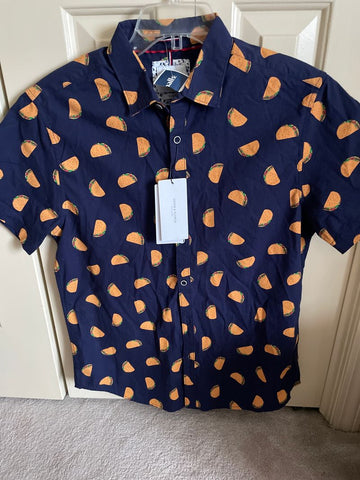 Denim and flowers New never worn cotton shirt with taco logos 16