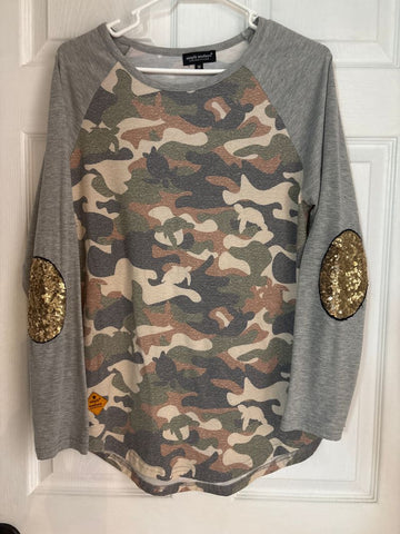 Simply Southern Gray and camo with gold sequin Women's - M