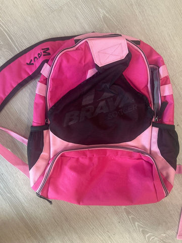 Brava pink soccer bag 18 in tall. Macy embroidered on strap, could remove or cover Ball Sports