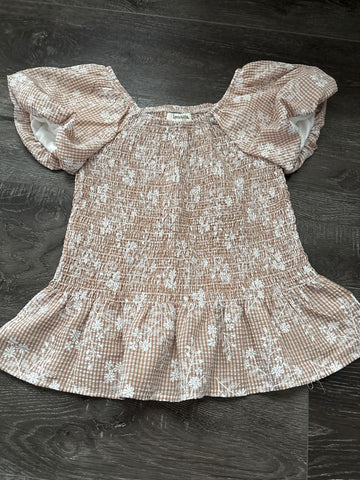Speechless Tan and white boutique top 14