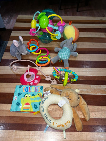 Misc. teethers, big rattle Pull vibrate toy, book Infant (0-2 yrs)
