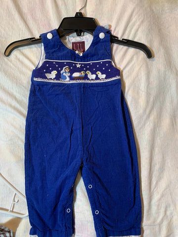 Lil cactus Blue nativity smocked longall 12 Months