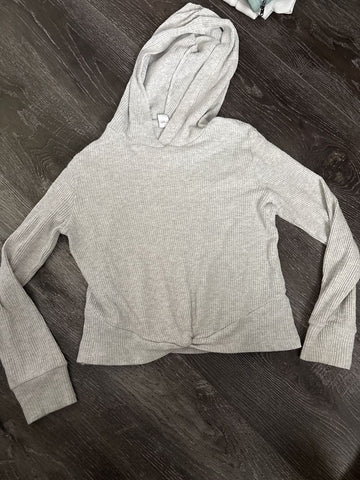Old navy Grey hoodie with tie knot on bottom 10