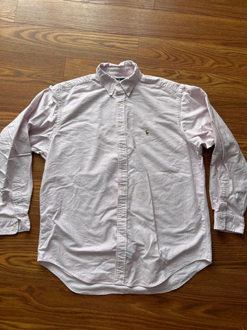 Ralph Lauren polo Size 17 neck pink/white stripes Yarmouth cotton Men's - XL
