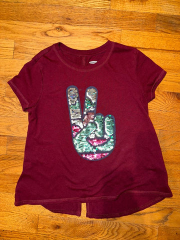 Old Navy Maroon slit bottle back Sequined Peace hand M 8