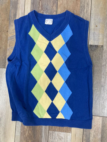 Talbots kids sweater vest Blue with yellow diamonds SIZE 10-12 10