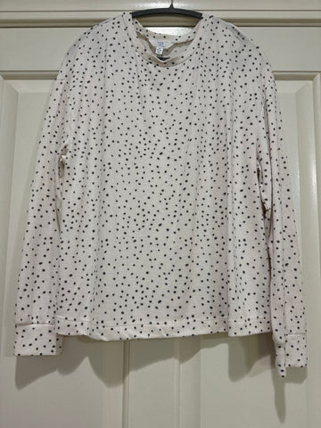 Time and tru Long sleeve super soft top white with black dots Women's - M