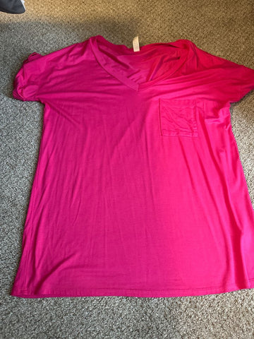 Flamingo Pink pocket tee Women's - L