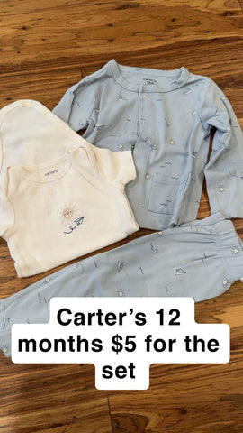 Carters 3 peice Light blue and white shirt 12 Months