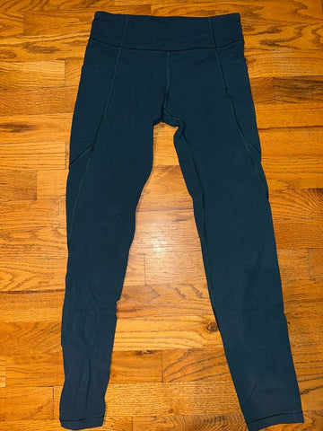 Athleta Girl L 12 Hunter green athletic leggings 2 side pockets 12