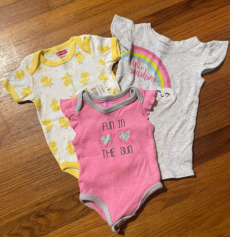 Various 3 Sunny Girls Onsies 6-12 Months