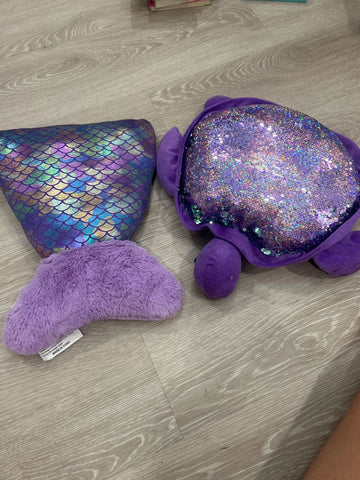 Sequin turtle, missing eye Mermaid tail, both around 15 in Plush Toys