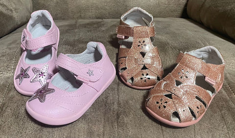 Pediped Pink Mary Jane Star Shoe and Rose Gold Sparkle Sandal barely worn 5-1/2 (Lil' Kid)