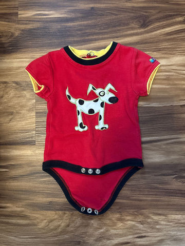 Unknown Red onesie w black and white spotted dog 0-3 Months